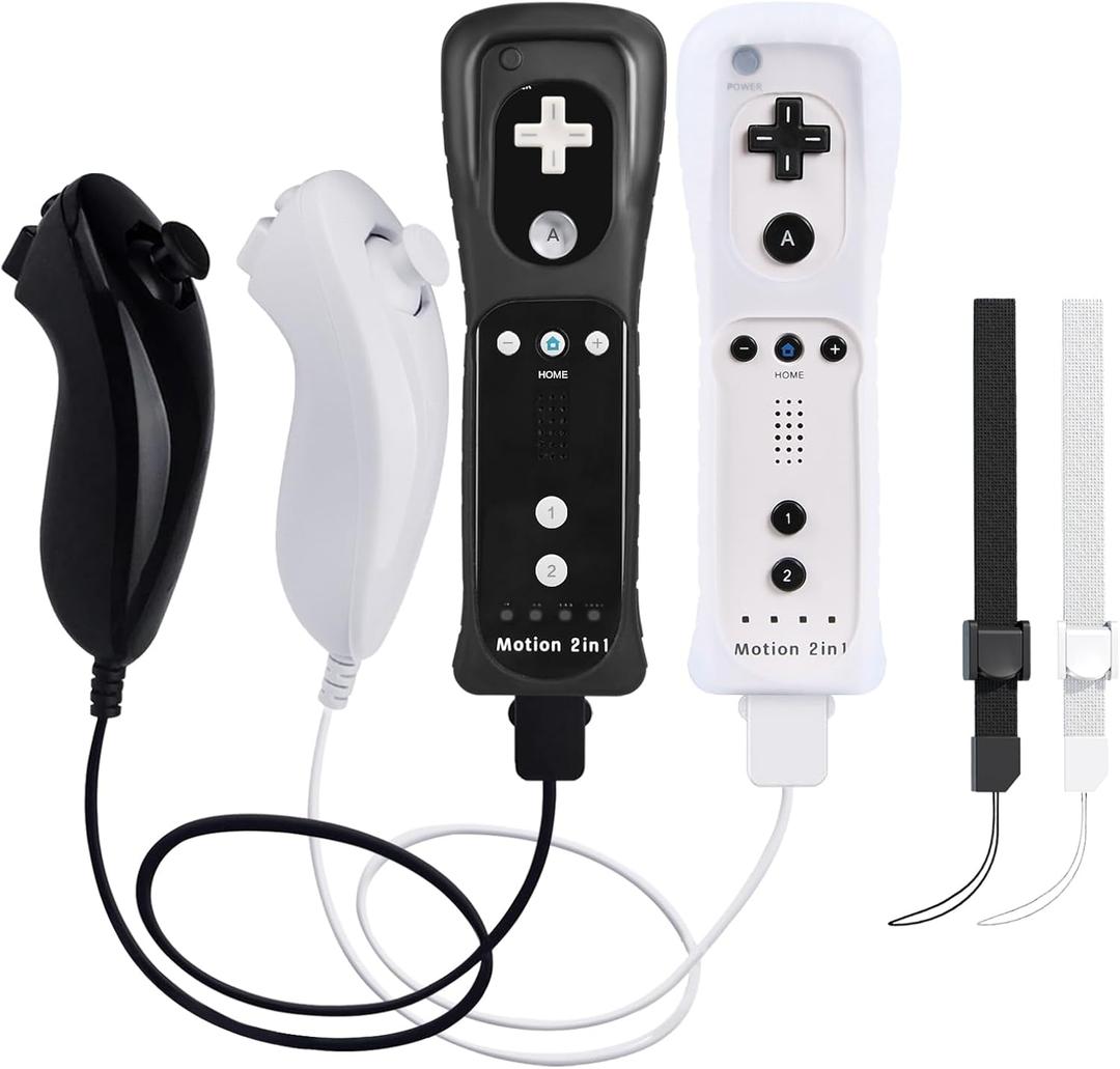 2 Pack Wii Controllers with Motion Plus, Includes Black and White Wii Remotes and Wii Nunchucks