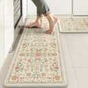 KIMODE Anti Fatigue Mats for Kitchen Floor Non Slip,Farmhouse Boho Floral Standing Kitchen Rugs Sets of 2,Comfort Cushioned Padded Ergonomic Carpet for Laundry Sink Office,Beige, 17.3" x 47 "+ 17.3" x 29 "--0.47 inches