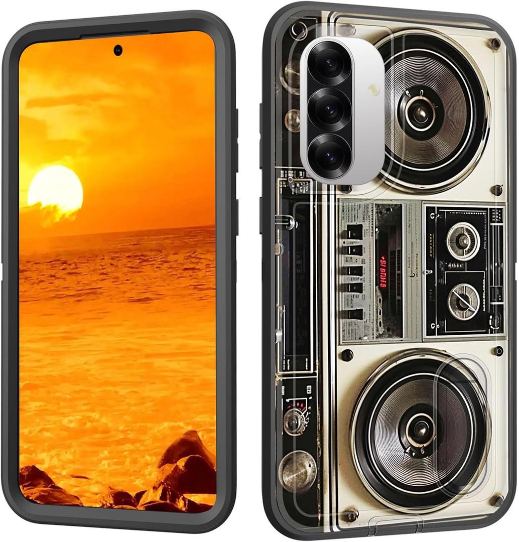 for Galaxy A36/A56 5G Case with Built in Kickstand,Shockproof/Dustproof/Drop Proof 3-Layer Military Grade Protective Cover for Samsung Galaxy A36/A56 5G 6.7",Vintage 80s Boombox