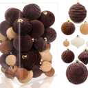 42PCS Velvet Christmas Ball Ornaments, Flocked Vintage Rustic Farmhouse Baubles in Assorted Sizes for Xmas Tree Decorations, Hanging Ornaments for Home, Party & Wedding Dcor (Brown, Beige, White)