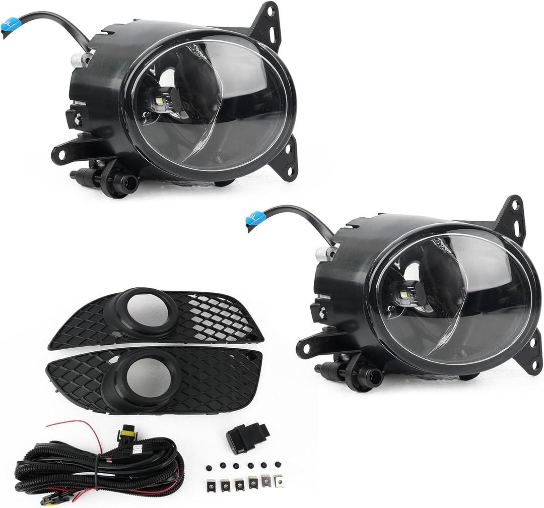 LED Fog Light for 2008 2009 2010 2011 2012 2013 2014 Lancer Non-Evo DRL Bumper Chrome With Bulbs and Wiring Harness & Clear Lens Black Bezel Kit FL12230