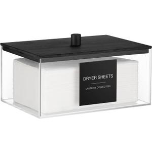 TIPGO Acrylic Dryer Sheet Holder with Lid, Clear Laundry Sheets Container with 27 Labels, Laundry Pods Storage for Laundry Room Organization - Black