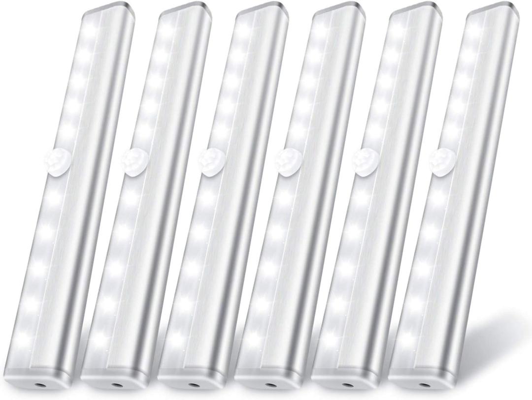 6 Pack LED Motion Sensor Lights, 10 LED Closet Battery Operated Lights, Stick-On Anywhere Magnetic Night Light Bar, Led Safe Light Indoor for Closet Stairs Wardrobe Under Cabinet