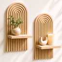 Wall Candle Holder Set of 2, Boho Wall Decor, Arch Candle Sconces, Natural