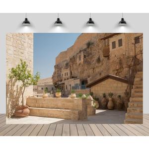 7ftx5ft Retro Jerusalem City Street Backdrop for Photography Vintage Building Monastery Yard Scenery Background for Ancient Background Photo Booth Studio Props (7x5FT, B1-C43)