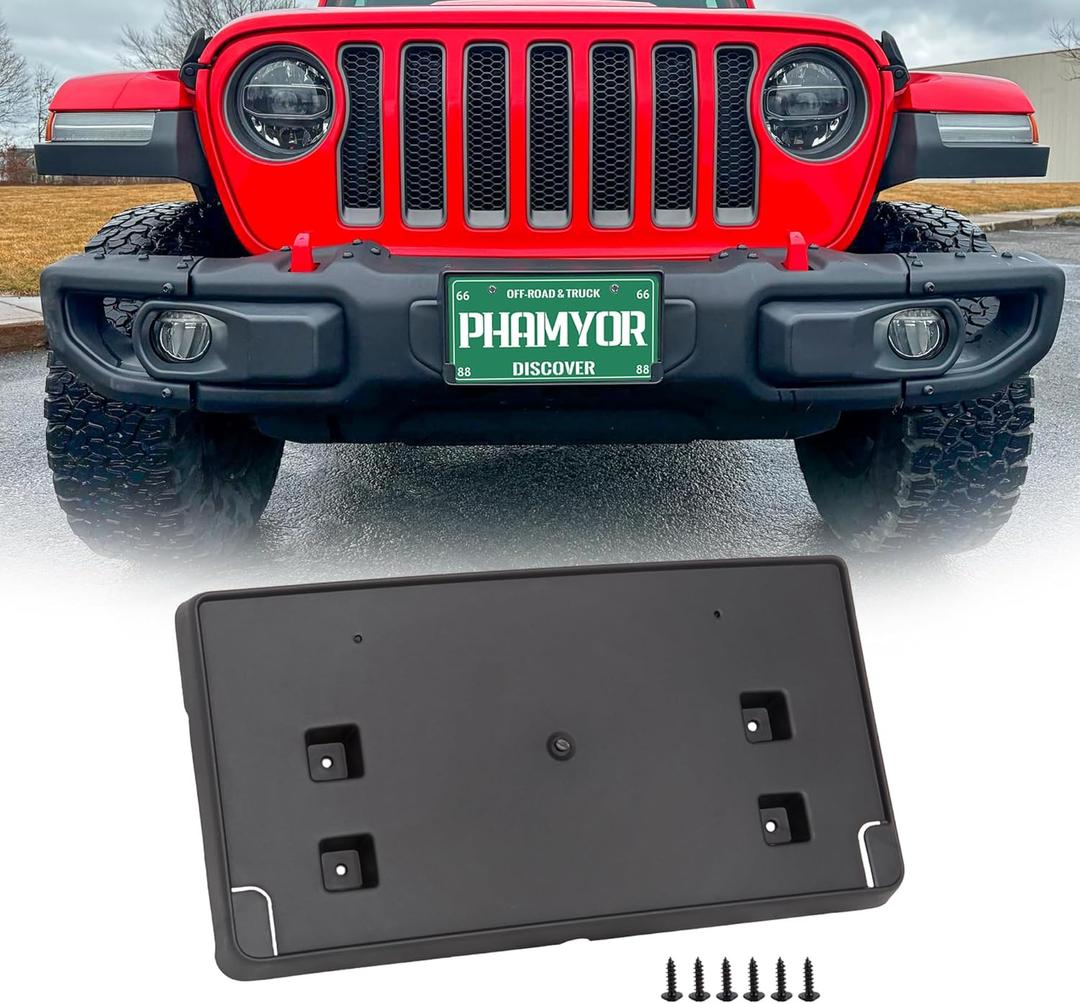 Original Front License Plate Bumper Mounting Bracket Fit for 2018-2023 Jeep Wrangler JL JLU & Jeep Gladiator JT Rubicon Steel Bumper, Replace 68295610AA CH1068150