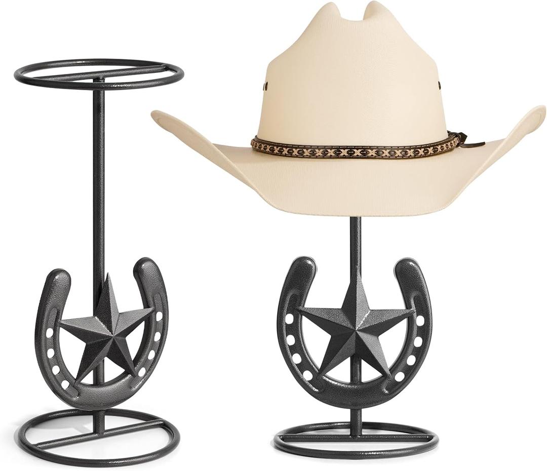 Hat Stand, Cowboy Hat Display, Western Table Decor, Metal Horseshoe Hat Stand, Cowboy Hat Holder, Cowboys Gifts for Men, Desk Hat Rack for Fedora, Sun Hat, Straw Hat, Helmet, 2 Packs, Gunmetal Grey