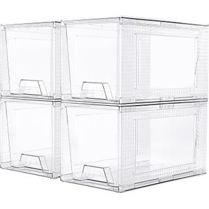 JollyPack 4 Pack Clear Stackable Storage Drawers, Easy to Assemble Multi-Use Bathroom Organizers and Storage, Suitable for Vanity, Bathroom, Makeup, Under Sink, Office, Kitchen and Pantry