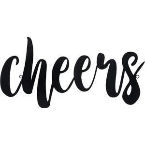 Pangda Cheers Metal Sign for Home Bar, Script Cheers Letter Wall Decor Word Wall Hanging Decorations, Black, 13.78 x 5.91 Inch