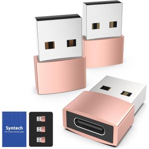 Syntech USB C Female to USB A Male Adapter 3 Pack, Type C Charger Cable Power Adapter Compatible with iPad Air 7, iPhone 17/16/15/14 Pro Max, Apple Watch Series 10/9, Samsung Galaxy S20 etc, Rose Gold