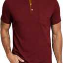 Men's Henley Shirts Short Sleeve Button T-Shirts Casual Summer Classic Pocket Tee Top (Red, M)