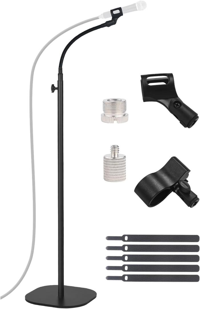 Microphone Stand, Gooseneck Mic Stand Floor for Singing Height Adjustable from 36" to 66" with Heavy Duty Base for Samson Q2U Fifine AM8 Blue Yeti Elgato AT2020 AT2040