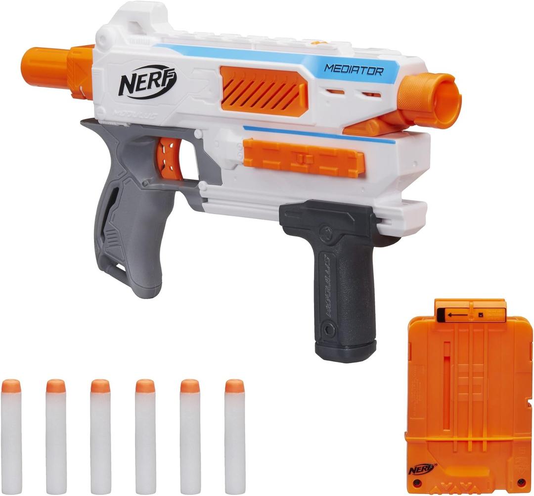 Nerf Modulus Mediator Blaster -- Fires 6 Darts in a Row, Pump Action, Slam Fire, Includes 6-Dart Clip and 6 Official Nerf Elite Darts