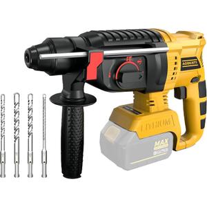 Cordless Rotary Hammer Drill for Dewalt 20V MAX Battery, Brushless SDS Rotary Hammer with Safety Clutch for Concrete/Masonry, 4 Modes with 360Auxiliary Handle and 4 Drill Bits (Battery not included)