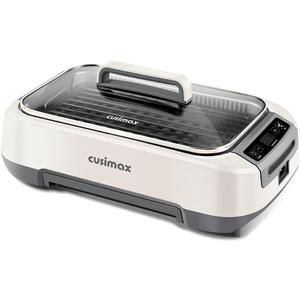 CUSIMAX Smokeless Grill, Korean Grill, 1500W Electric BBQ Grill with Tempered Glass Lid & LED Smart Display, Non-stick Removable Grill Plate, Off-White