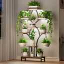Plant Stand Indoor with 4 Grow Lights - 63" Tall Plant Shelf- 8 Tiered Corner Plant Flower Stands Display Shelves for Home, Patio (Brown)