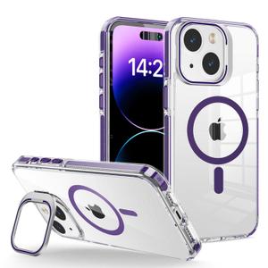 WOGROO for iPhone 15 Plus Case, [Compatible with MagSafe], Magnetic Kickstand Case for Women Girls, Case for iPhone 15 Plus, 6.7", Clear Purple
