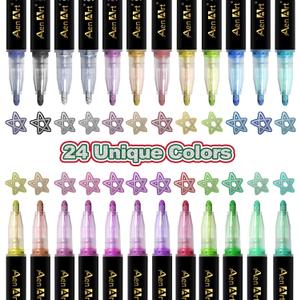 Aen Art 24 Colors Outline Glitter Markers, Shimmer Metallic Pens Christmas Stocking Stuffer for Teen Girl, Great Gift for Artists and Craft Lovers