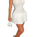 Uni Clau Women’s Casual Sleeveless Mini Dress Summer Crewneck Bodycon Tank A Line Pleated Swing Short Dress White, Size XXL