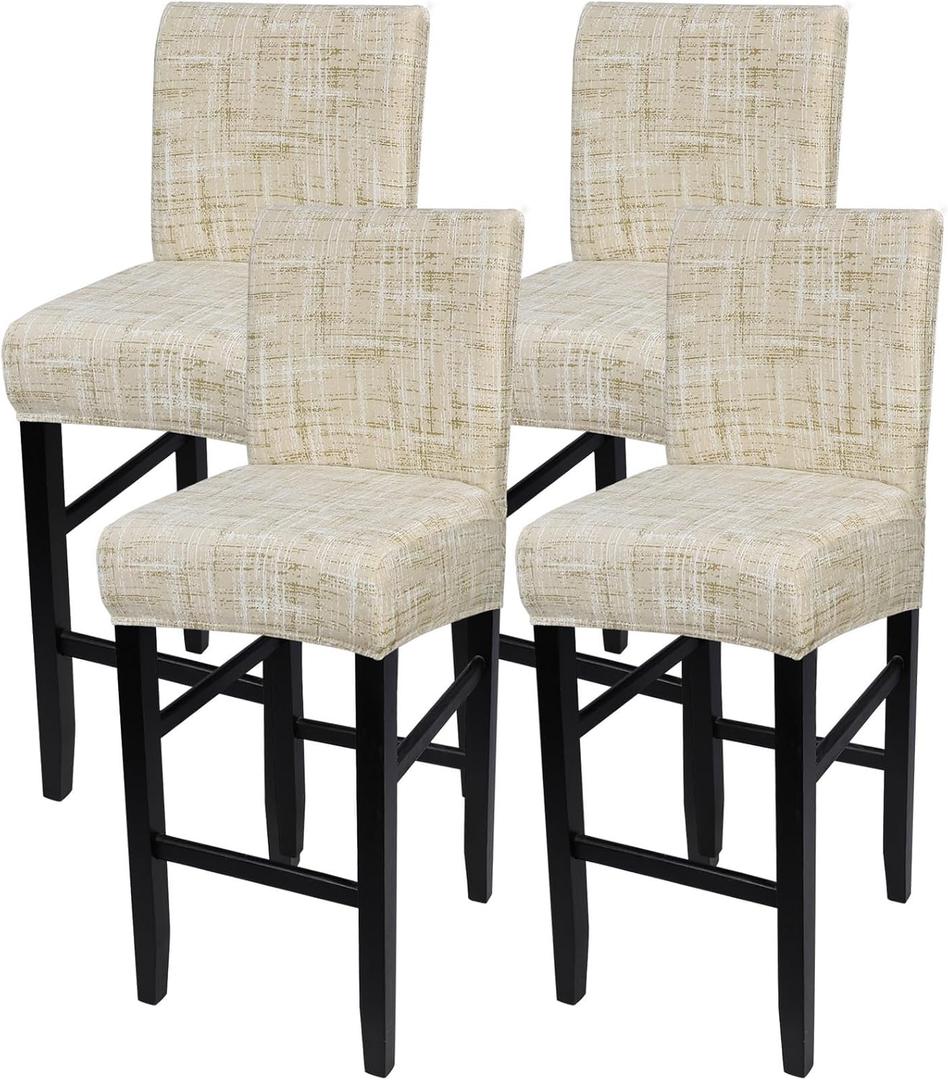 SearchI Bar Stool Covers Set of 4, Stretch Washable Barstool Seat Covers, Counter Height Chair Covers for Kitchen Dining Room Cafe (Beige White Stripe)