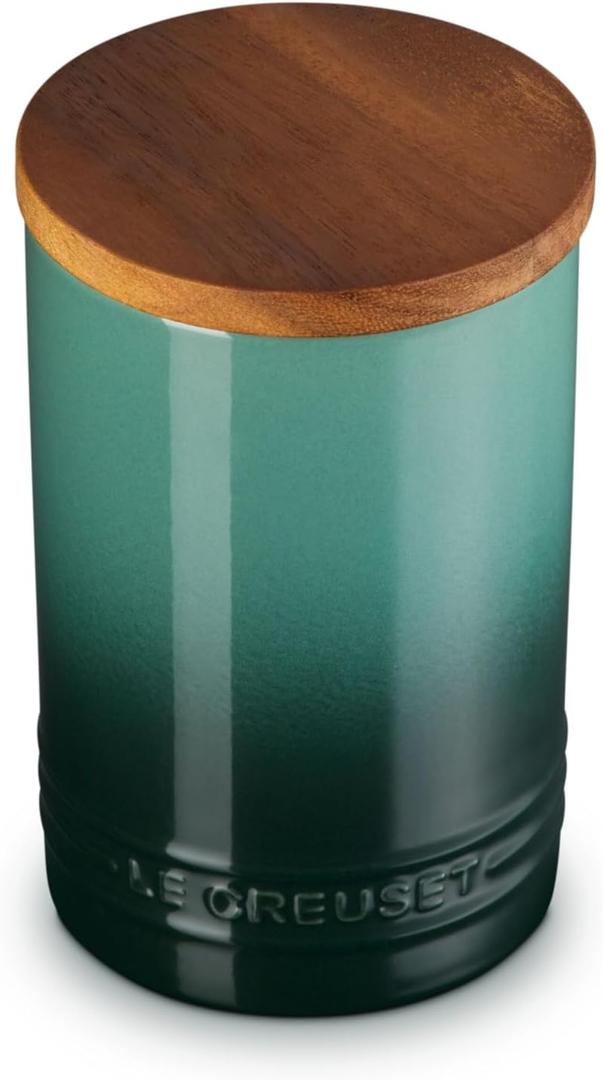 Le Creuset Signature Large Salt Cellar and Storage Canister with Wood Lid, 26 oz., Artichaut