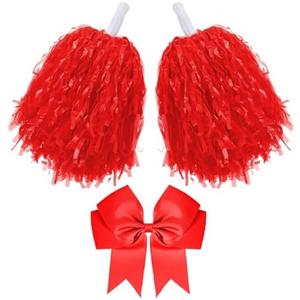 Hotop 3 Pcs 10 in Cheerleading Pom Poms and Large Cheerleader Hair Bow Cheer Pompoms Cheerleading Accessories for Sport Events Dance Party Basketball Football Team