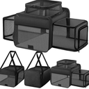 Top and 2 Sides Expandable Cat Carrier 18x11x11, TSA Airline Approved Dog Carriers for Medium Dogs, Soft-Sided Pet Carrier with Self-Locking Zippers for Kitten,Rabbit, Puppy, Guinea Pig Black