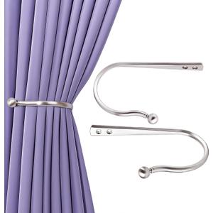 Mini Ball Curtain Holdbacks 2 Pack,Solid Zinc Alloy Wall Mounted Curtain Tiebacks & Hooks, Unique Shape Curtain Holders Modern Curtain Pull Backs for Drapes, Curtains,Brushed Nickel