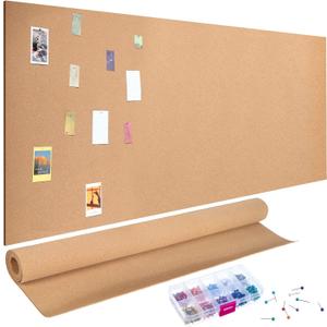 Seajan 3mm Cork Board roll 4 x 8 ft Thick Cork roll for Walls with 500 Multicolor Push Pins Brown Board Multipurpose for Crafts Bulletin Board Photo Organize Decor Office Home School Supplies