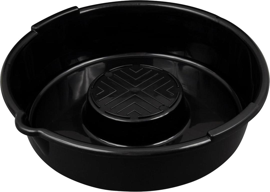Scepter AM03896 8.4 Quart Round Oil Drain Pan for Engine Oil, and Other Automotive Fluids Including Anti-Freeze, Transmission Fluid and More, 15.87-Inch x 16.51-Inch x 4.2-Inch, Black