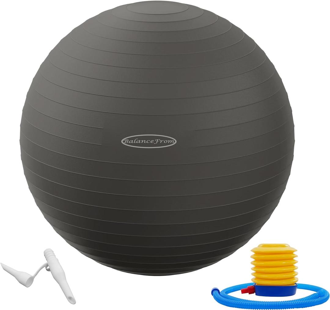 Fitvids Anti-Burst and Slip Resistant Exercise Yoga Fitness Birthing Ball with Quick Pump, 2,000-Pound Capacity, Multiple Colors and Sizes (Gray)