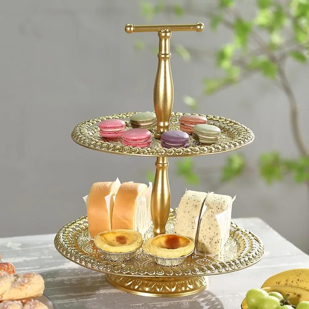 MOCOME Gold Cupcake Tower Stand, Metal 2 Tier Serving Tray Dessert Display Stand for Any Party