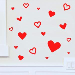 Hearts Set of 62 Wall Decals Solid and Hollow Valentine's Day Heart Removable Vinyl Stickers (Hearts Set of 62, Red)