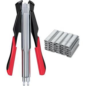 Proster Manual Hog Ring Plier Kit - Hog Ring Gun with 2500pcs Galvanized Steel Hog Rings for Auto Feed Fence Fastener Staple Plier Nailer for Pigpen Birdcage (Black + Red)
