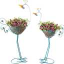 J-Fly Peacock Metal Plant Stand 2 Sets Flower Pots Holders, Planters for Outdoor Indoor Plants with Coconut Pots, Front Porch Garden Balcony Patio Decor for Plant, Christmas Decoration Gifts