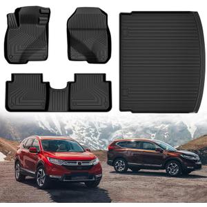 All Weather Floor Mats Fit for Honda CRV 2017-2022 (Not fit Hybrid): Custom Fit TPE Rubber Floor Liners for Honda CR-V 1st & 2nd Row & Trunk Mat Full Set Car Mats (Upper Position)