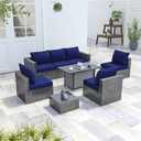 U'Artlines 8Pcs Stretch Patio Cushion Covers Replacement, Waterproof Elastic Outdoor Cushion Covers Washable Sofa Cushion Covers Slipcovers for Outdoor Furniture Backyard (Blue, Cover Only)