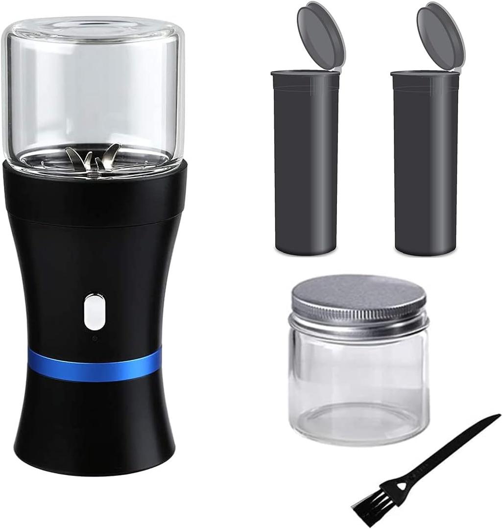 Spacenight Electric Herb Grinder COMPACT for Flower Buds, USBRechargeable, 2pcs 1.7oz Glass Herb Chamber  Ideal for Everyday Carry