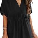 Minclouse Women's Babydoll Short Sleeve Tunic Dress V Neck Cute Casual Loose Dresses (Black, S)