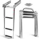 Marinebaby 3-4 Step Ladder Under Platform Slide Mount Boat Boarding Ladder, Telescoping Ladder with a Carry Handle and Mounting Screws, Press-Type Spring Latch (3 Steps)