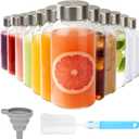 Sursip Glass Bottles 8 oz with Stainless Steel Lids (Set of 12) - Reusable Small Clear Jars for Juicing, Wellness Shots & Fridge Organization - Leakproof, Dishwasher Safe & BPA Free