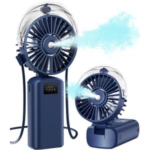 Gaiatop Portable Misting Fan, 180 Foldable Handheld, 3 Speeds USB Rechargeable, Spray Water Mist with LED Digital Display, Personal Cooling Mini Hand Fans for Travel, Concert, Outdoor, Navy Blue