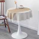 Small Waterproof Cotton Linen Washable Tablecloth Farmhouse Wrinkle Free Round Burlap Table Cloths 36 Inch Coffee Heavy Weight Table Cover with Tassels for Bedside Tables Home Decoration
