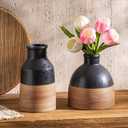 Black and Brown Rustic Farmhouse Floral Ceramic Striped Vase, Modern Antique Decorative Ceramic Flower Vases for Bouquet, Living Room, Bookshelf, Office, Wedding Mother Cottage Core Home Decor 7.7 in