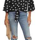 VIISHOW Women's Casual V Neck Tops 3/4 Sleeve Tie Knot Summer Blouses Button Decorative Shirts Blouses,L Black Love,Small