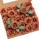 Ling's moment Fall Artificial Flowers 25Pcs Burnt Orange Roses Decor w/Stems,3" DIY Foam Floral for Wedding Bouquet/Centerpieces, Outdoors Party Backdrop, Room/Table, and Garden/Pot Decor