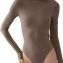 PUMIEY Women's Long Sleeve Bodysuit Mock Turtle Neck Body Suits Going Out Tops Sharp Collection (Mocha), Small