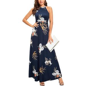 STYLEWORD Women's Summer Floral Halter Maxi Dress Vacation Semi Formal 2026. XS Size