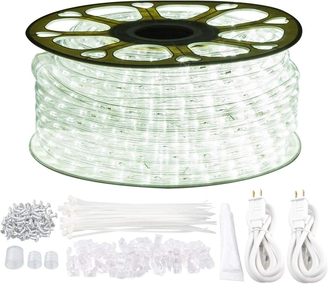 GouTonG LED Rope Lights,110V,Waterproof,Connectable, Power Socket Connector Fuse Holder, Indoor/Outdoor Use, Ideal for Backyards, Decorative Lighting (White, 131.2FT)