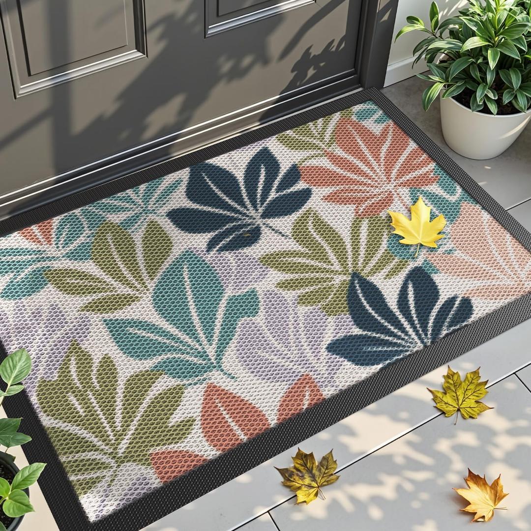 DEXI Front Door Mat Outside Entrance, Spring Welcome Entryway Doormat Dirt Trapper, Heavy Duty Non Slip Entry Mats for Patio Garage Porch Home Decorative, 23x35, Colorful Leaves